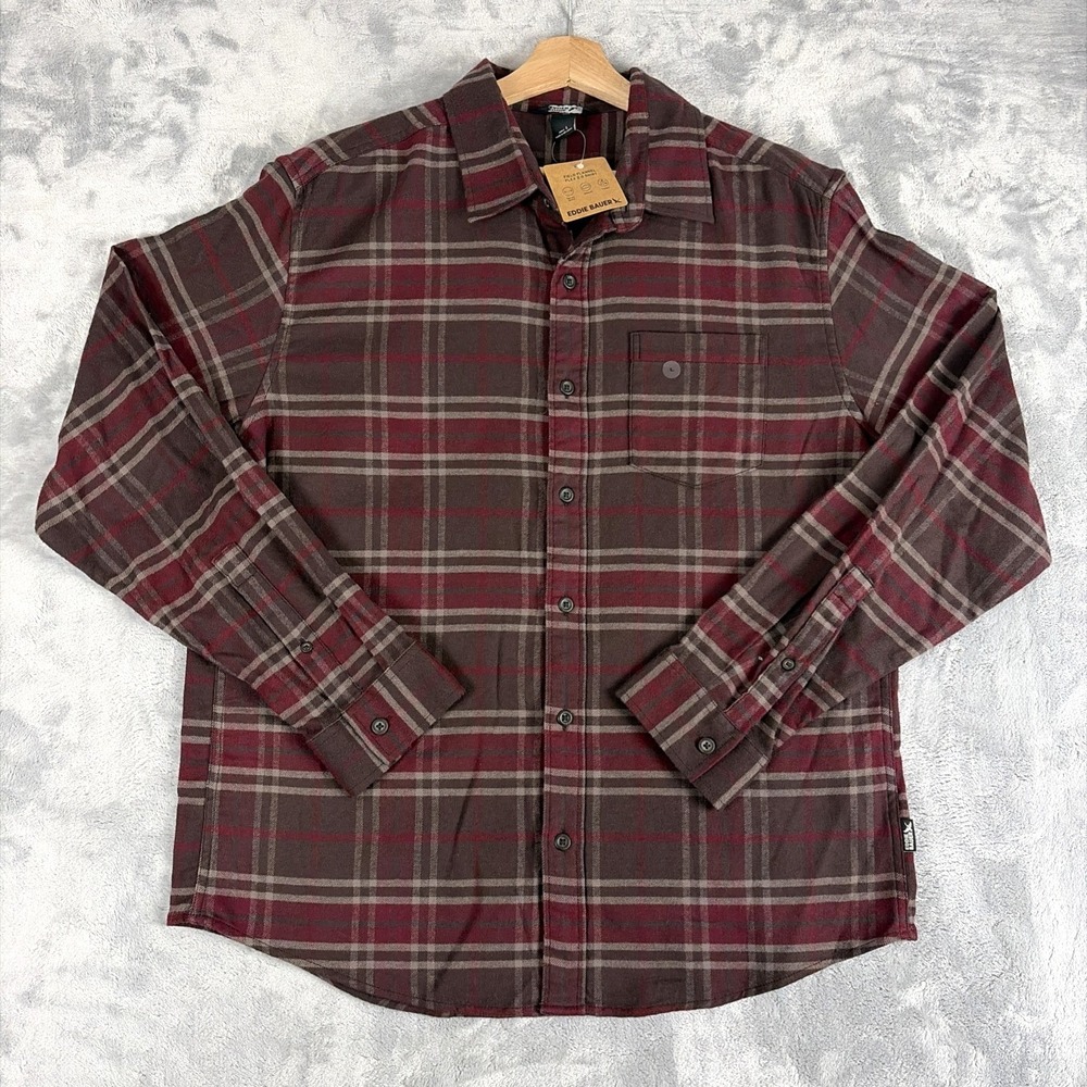 Eddie Bauer Field Flex 2.0 Flannel Button Front Shirt Mens Large Stretch NEW!